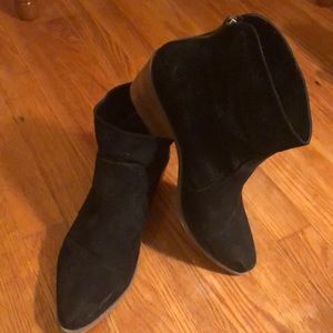 Black suede ankle boots; size 11